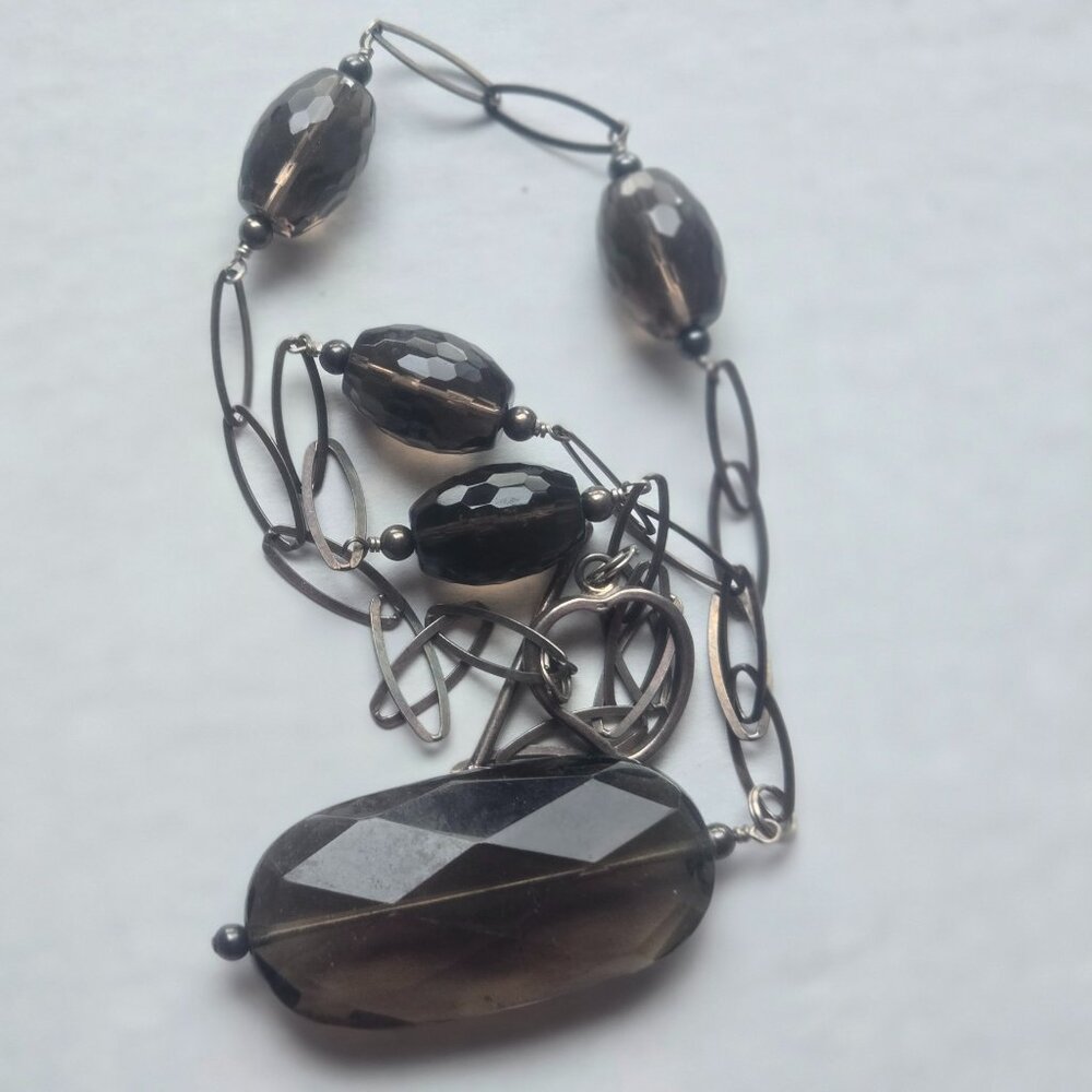 Smokey Topaz Sterling Silver Runway Designer Necklace Pendant